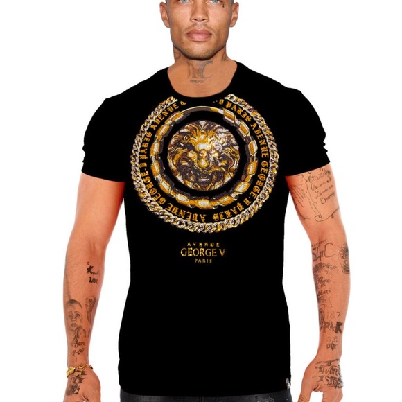 Men’s designer black George V T shirt from Paris with rhinestones